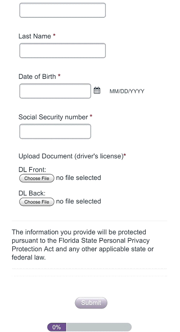 Spoofed Florida Department of Highway Safety and Motor Vehicles website