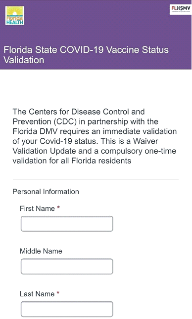 Spoofed Florida Department of Highway Safety and Motor Vehicles website